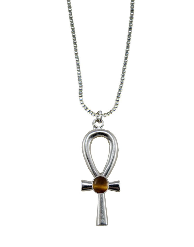 Sterling Silver Egyptian Ankh Pendant With Tiger Eye